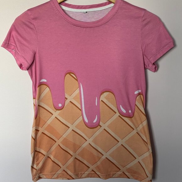 Ice Cream Trompe-l'oeil T-Shirt in Pink and Light Brown - Picture 2 of 5